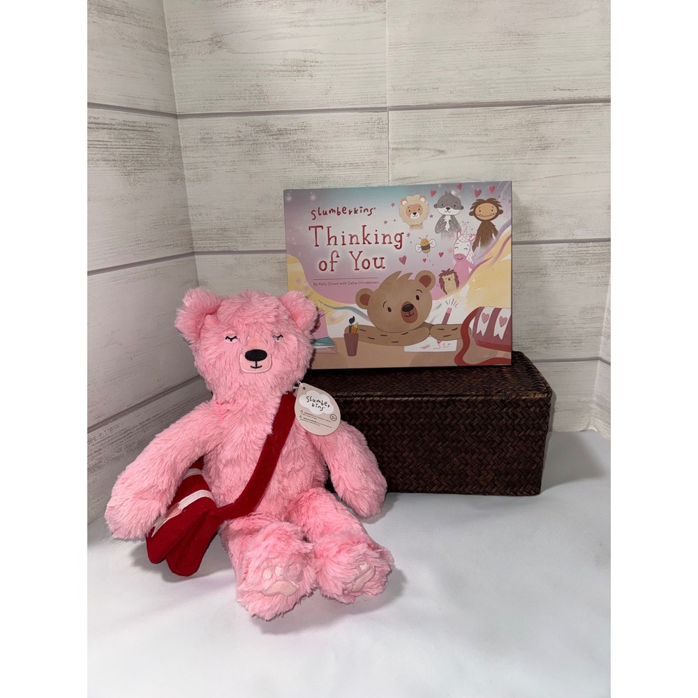 Slumberkins Honey Bear Kin Plush Pink Messenger Bag & Thinking of You Book Set